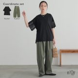2点コーデセット 2025 レディース カットソー トップス Tシャツ 半袖 レース 幾何学柄 無地 綿 コットン クルーネック パンツ ボトムス タック ロング 吸水速乾 接触冷感 綿麻混素材 春 夏 オシャレウォーカー【メール便不可】【20】