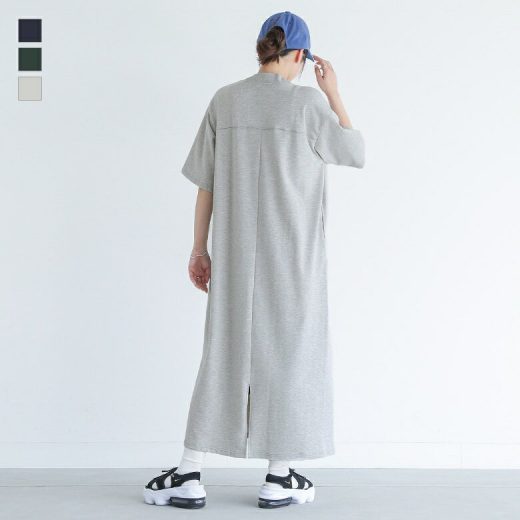 半袖ワンピース レディース ドレス ロング丈ワンピース マキシ丈ワンピース カットソーワンピース スリット ワンピース ロングワンピース モックネック 半袖 五分袖 Aライン 無地 春 夏 秋 オシャレウォーカー【メール便不可】【30】