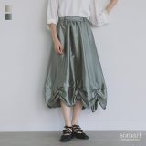 スカート メタリックスカート ロングスカート レディース ボトムス ボリュームスカート ミモレ丈 ロング丈 メタリック ドロスト シャーリング 裏地付き 大きいサイズ 体型カバー ポケット きれいめ 秋 冬※メール便可※【10】