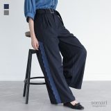 パンツ レディース ボトムス ワイドパンツ ロングパンツ ピンストライプ レース ハイウエスト ベルト付き ロング丈 フルレングス タック ポケット 裏地付き 楽ちん 春 夏 秋 オシャレウォーカー【メール便不可】【30】