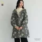 【送料無料】コート 花柄 レディース アウター フード付き ジャカード 長袖 ミドル丈 フード付きコート ぽわん袖 ライトアウター 羽織り ジャケット レイヤード 重ね着 ジャガード オシャレウォーカー【メール便不可】【40】
