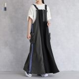 サロペットスカート レディース ドレス ジャンパースカート ワンピース サロペット ロング丈 配色 異素材MIX 切り替え アシンメトリー アシメ ドッキング 調節できる 調整可能 春 夏 秋 冬 オールシーズン【メール便不可】【30】