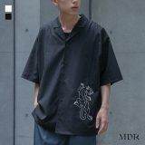 カジュアルシャツ 半袖 五分袖 メンズ トップス オープンカラー 開襟 刺繍 パンサー 羽織り ワイド ビッグシルエット オーバーサイズ 春 夏 秋 オシャレウォーカー※メール便可※【10】