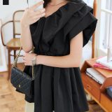 ブラウス チュニック [C7642] レディース トップス 夏 20代 30代 40代 Vネック チュニックブラウス ペプラムトップス ペプラム フリル フレア タックフリル フェミニン 大人 着映え ティアード Aライン オフィスカジュアル 体型カバー 白 ホワイト 黒 ブラック 無地