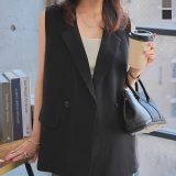 ジレ ノースリーブ 羽織 ジャケット [C7643] レディース テーラード 羽織り ノースリーブジャケット 襟付き ゆったり 丈長め お尻が隠れる 体型カバー レイヤード 重ね着 無地 アイボリー エクリュ グレー ブラック オフィス オフィスカジュアル 仕事着 OL お出かけ きれいめ