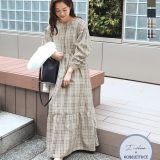 ≪ 7/31再々値下げ＆大量追加!! 灼熱バーゲン≫[ いーちゃんコラボ ] 前後2WAYティアードワンピース [E2945] レディース ロング丈 チェック柄 無地 ゆったり 秋冬 体型カバー きれいめ カジュアル レイヤード 高見え ウエストゴム デイリー おでかけ 30代 40代 50代