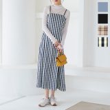 ≪ 7/31再々値下げ＆大量追加!! 灼熱バーゲン≫送料無料！ マーメイドキャミワンピース [E2977] レディース ロング丈 チェック柄 大人可愛い フェミニン バックジップ 秋冬 チェック柄 レイヤード ロングワンピース きれいめ カジュアル トレンド 春 ギンガム【送料無料】