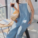 ≪8/5 新発売!!3990円 送料無料≫ オールインワン サロペット [E3524] レディース 20代 30代 40代 デニムサロペット デニム ボトムス パンツ ズボン ワイドパンツ ワイド ロング丈 長め 低身長 前後2way ポケット バイカラー 配色 異素材 スクエアネック Vネック【送料無料】