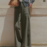 ≪’25AW先行受注★10%OFF×P10倍≫ ベイカーパンツ パンツ [M4248] ワイドパンツ 2丈 プチ ストレッチ 伸びる 高見え トレンド レディース ベイカー ワイド M2394 M4077 ズボン ポケット ウエストゴム 楽ちん ストレスフリー 無地 カーキ【送料無料】