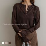 NOAHL｜【メール便】 シアー カットソー ヘンリーネック トップス レディース ロンT 長袖 Tシャツ シアートップス アイボリー ブラウン 春 秋 250813
